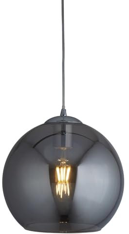 Licht-Erlebnisse Hängelampe Grau Ø 30 cm H: max. 1,2 m verstellbar für E27 Rauchglas Metall Retro Design Pendelleuchte Esstisch Hängeleuchte Esszimmer