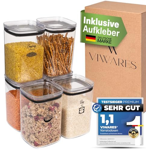 Viwares Vorratsdosen mit Deckel Luftdicht - 6er Vorratsbehälter Set - BPA-FREI - Schüttdosen zur Mehl Zucker & Müsli Aufbewahrung Küche - Praktische Aufbewahrungsbox Küche für alle Lebensmittel