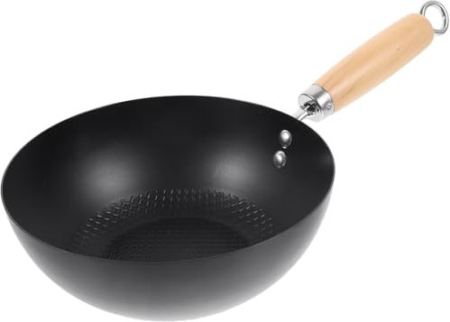 Amosfun Wok Ghisa Rivestimento Padella Per Frittura e Su Gas Induzione Ed Elettrico Utensile Per Cucina