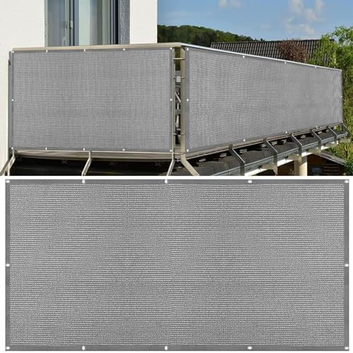 Brise Vue Balcon 195 x 700 cm Protection UV Toile de Balcon Brise Vue Jardin avec Oeillets et Cordons, Facile a Poser pour Balcon et Clôture Porches, Gris Clair