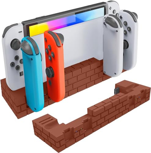 Ladestation für Switch Controller, Ladestation Kompatibel mit Nintendo Switch/OLED, Ladegerät für 4 Joycon Controller, Switch Zubehör mit 8 Spiele Lagerung für Nintnedo Switch/OLED Joycon (Ziegelrot