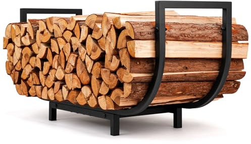HIHADUUM Kaminholzregal, 86,4 cm, Kaminholzaufbewahrung, Kaminholzhalter, Holzregal für Brennholz, doppelt beschichtetes Kaminholzregal, Kamin-Organizer, wasserdicht, rostfrei, für drinnen und