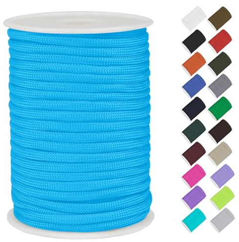 CAMAL Paracord 4mm Polypropylenseil 7-Strang Core 30m Starke Schnur Paracord Armbänd Schnur Reißfest Utility Seil 4mm Hält bis zu 70kg, Seile für Camping, Zeltspanner (Himmelblau)