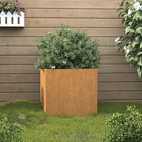 Homgoday Jardinière 32x30x29 cm Acier corten, Lit Surélevé de Jardin pour Cultiver Fleurs Plantes, Bac de Plantation pour Terrasse Balcon Extérieur