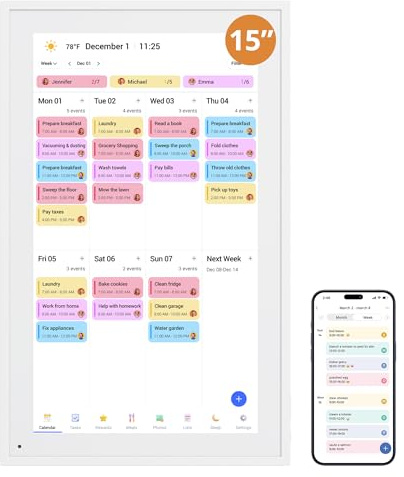 Calendario digitale da 15,6 pollici, Smart Chore, calendario elettronico da parete/tavolo per casa con display interattivo/touch screen per pianificazione familiare, sincronizzazione dati senza