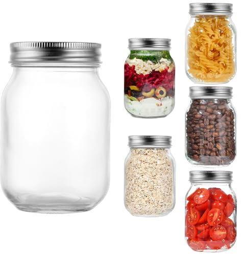 ZOFUN 6 Stück Einmachgläser mit Schraubdeckel, Overnight Oats Gläser 500ml Mason Jar mit Deckeln, Vorratsgläser gläser mit deckel, Overnight Oats Gläse für Overnight Oats, Einlegen, Einmachen