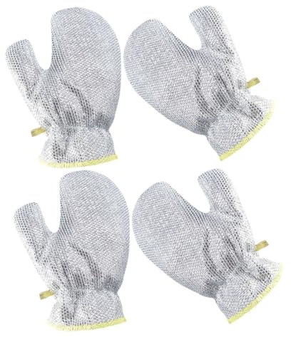 SKISUNO 2pairs Heavy-duty Dishwashing Gloves Steel Wool Scrubber Gloves for Kitchen Cleaning for Counters and Sinks