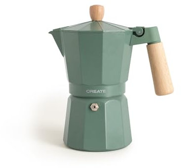 CREATE / THERA MOKA RETRO/Italienische Kaffeemaschine Salbeigrün 450ml / 9-Tassen Fassungsvermögen, aus Aluminium, Sicherheitsventil, geeignet für Gas-, Elektro- oder Vitroherd.
