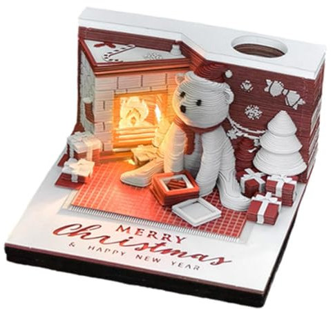 Weihnachtsbär 3D-Notizblock mit Kalender 2025, Notizblock, 3D-Notizblock, Dekoration, Schreibtischunterlagen