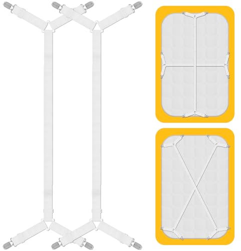 Qufiiry Tendeur Drap Housse, 2 Pièces Blanches Aattache Drap Housse, Tendeurs Réglables en Croix pour Drap-Housse, avec Pinces Métalliques,pour Housses de Matelas, Coussins de Canapé(Blanches)