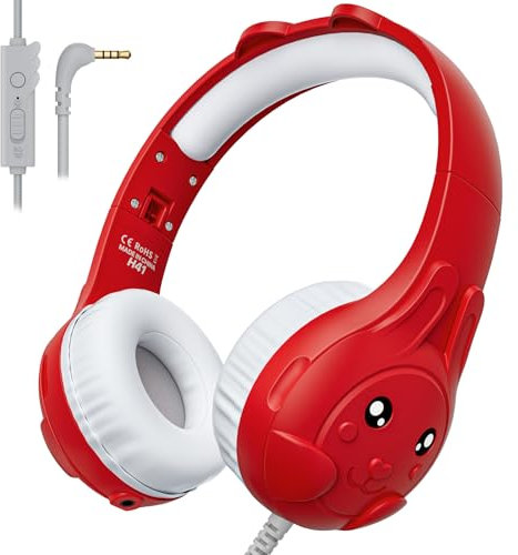 ZIUMIER kopfhörer Kinder, Kinder kopfhörer mit Kabel, 80/90 dB Lautstärkebegrenzung, mit Eingebautes Mikrofo, Audio-Sharing, Faltbare Stereo-Kopfhörer für Schule, Reisen (Rot)
