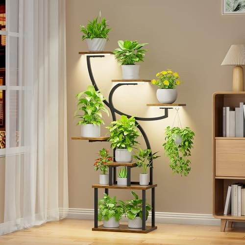Pflanzenständer für den Innenbereich mit Wachstumslicht, 119,4 cm Eckpflanzenständer für Zimmerpflanzen, 7 Ebenen hohes Pflanzenregal für den Innenbereich, Blumenständer, Pflanzenregal Halter für