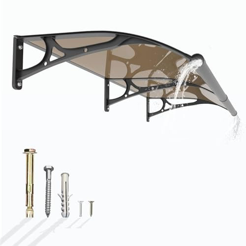 Auvent de Porte Extérieur avec Système de Drainage – 150 x 100 cm Marquise Abri de Pluie en Polycarbonate Anti-UV, Support Aluminium, Protection Contre Neige, Vent et Soleil