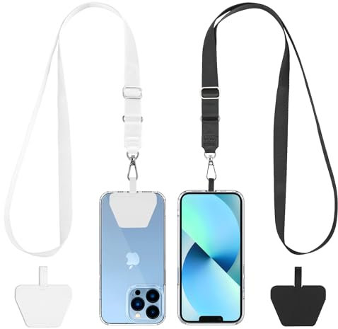 CACOE Universal Mobile Phone Chain, 2 Pcs Adjustable Collar Lanyard and 2 Pcs Durable Patches, Lanyard Mobile Phone Neck Strap Compatible with Most Smartphones