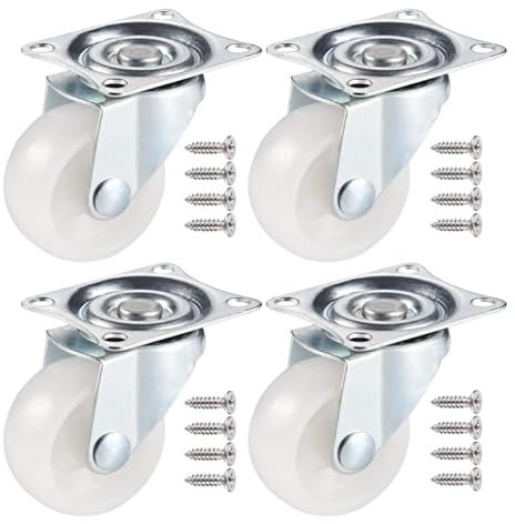 JIZZU 4Pcs Ruedas Giratorias (40 mm), PU Ruedas de Resistentes para Bricolaje, Carretilla de Muebles con Doble Rodamiento de Bolas, Cabeza Giratoria, Bono con Tornillos
