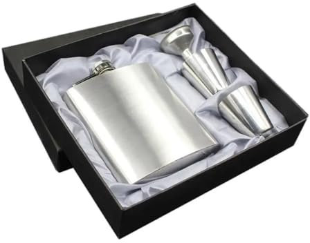 Flachmann-Set aus Stahl, rechteckig, Tasche, Russland, Flagon, Bar, Trichter, Tassen, Whiskyflaschen-Set, 200 ml, transparent