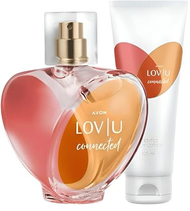 Avon LOV U CONNECTED Eau de Parfum Spray 50 ml, Bodylotion 125 ml, Fruchtiger Blumenduft mit Mandarine, Rose und Sandelholz