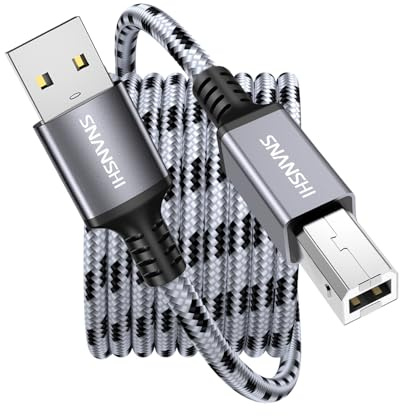 SNANSHI USB Printer Cable 6ft, Nylon Braided High Speed USB 2.0 Type A Male to B Male Printer Cord for HP Canon Brother Epson, MIDI Cable for Audio Interface, Midi Keyboard & Digital Piano