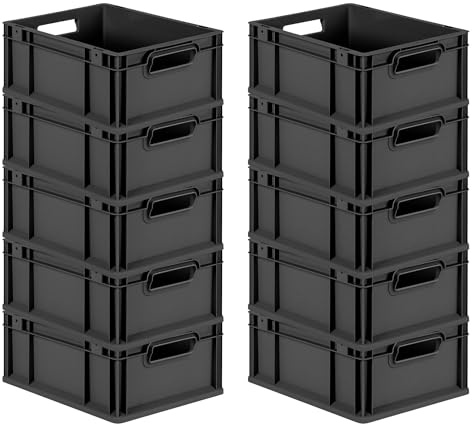 PROREGAL SuperSparSet 10x Eurobox NextGen Grip | HxBxT 17x30x40cm | 16 Liter | Griffe offen | Schwarz | Eurobehälter, Transportbox, Transportbehälter, Stapelbehälter