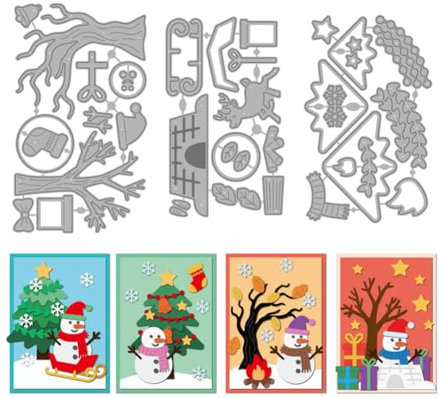 MAYJOYDIY Weihnachts Schneemann Metall Stanzformen Weihnachtsbaumgeschenke Stanzschablonen Rentierschlitten Carbon Steel Prägeschablone Für Die Kartenherstellung, Fotodekorpapier, Scrapbooking