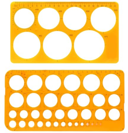2 Stück Kreisschablone Set (Groß & Klein) Transparent Orange, Ringschablone Mit 36 Kreisen und 7 Kreisen, Schablone Kreise ideal für Quilling, Zeichnen, Basteln und Technisches Zeichnen
