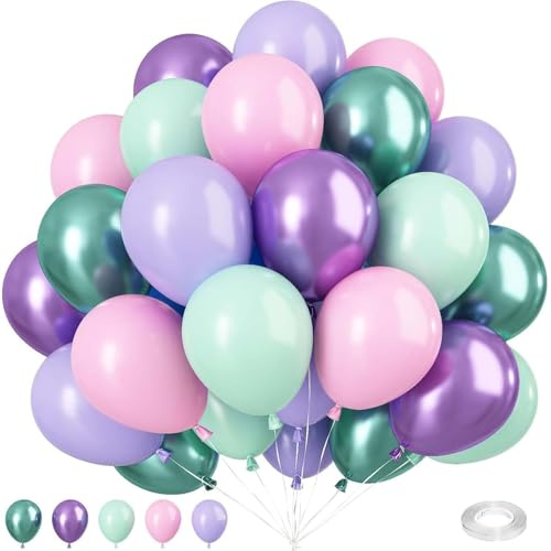 Fesnova Meerjungfrau Ballons Rosa Lila Türkis Grün,10 Zoll Latex Meerjungfrau Luftballon,30 Stück Luftballons Meerjungfrau für Hochzeit Meerjungfrau Geburtstag Baby Shower Taufe Mädchen Babyparty