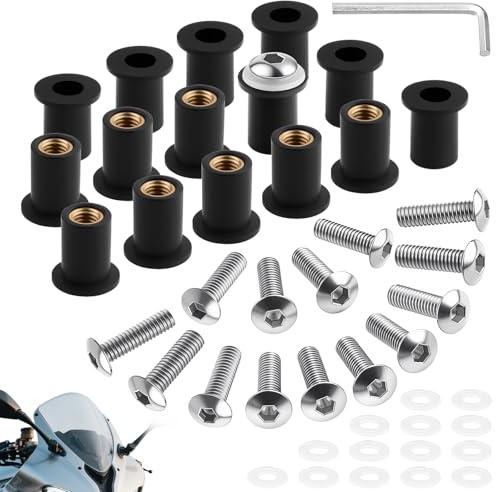 TXXATX 15 Stück Motorrad Windschild Befestigung Schrauben M5x16 mm Verkleidungsschrauben Motorrad Silber Windschild Schrauben M5 mit Schlüssel für Befestigung und Unterstützung Windschutzscheibe