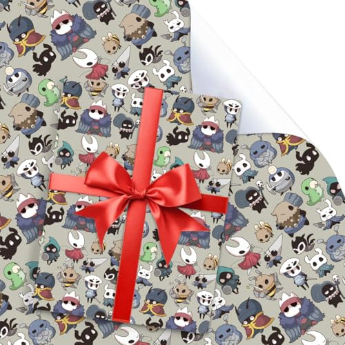 UBBY 5 Stück Hollow Knight Geschenkpapier 51 x 75 cm Wrapping Paper Langlebig Kraftpapier Geschenkpapier Langlebig für Kindergeburtstage Party Aufbewahrung Festliche Dekoration (Mehrere Personen)
