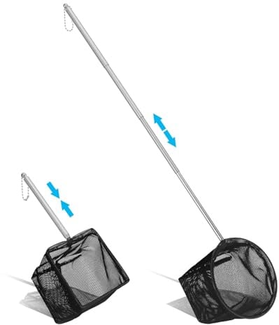 Tyqour 2 Stück Kescher Aquarium Fischnetz Mini Aquarium Kescher Klein mit Ausziehbarem Metallgriff,Garnelen Fangnetz Fischernetz Kleines Aquarienkescher für Fischbecken Kleine Teiche Pools 8/10cm