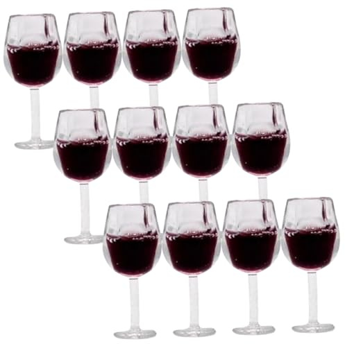 TOYANDONA Lot de 12 Mini Coupes à Vin en Résine Rouge Foncé, Réalistes et Légères, pour Décoration Maison de Poupée, Accessoires Miniatures Décoratifs et Fausses Tasses à Vin