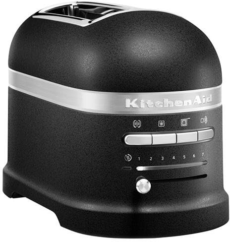 KitchenAid Artisan 2-Slice Toaster, Auto-Sensor, LED Timer, 7 Shade Settings, Extra-Wide Slots, Sandwich Rack, Bagel & Frozen Modes, Keep-Warm, Die-Cast Metal, Cast Iron Black