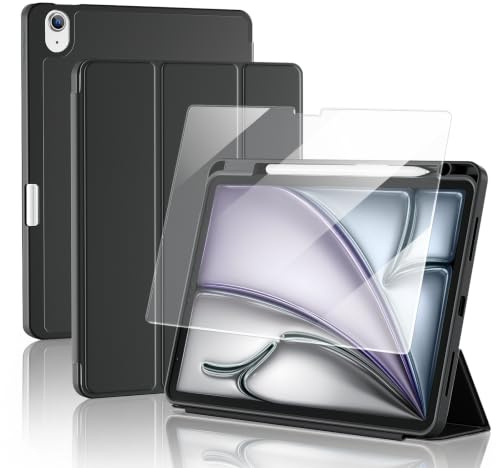 ProCase Funda con Protector de Pantalla para iPad Air 11 Pulgadas M4/M3/M2 (2026/2025/2024) con Soporte para Lápiz, Funda de Triple Protección para iPad Air 11 Pulgadas - Negro