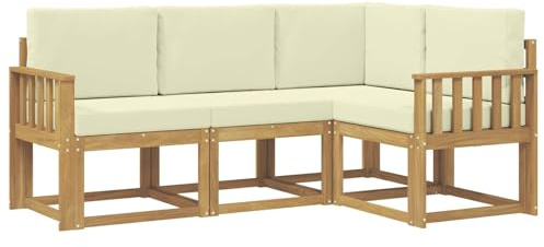vidaXL Outdoor-Sofagarnitur 4 pcs Weiß und Creme, Garten, modernes Sofa für draußen, Elegante Lounge, strapazierfähige Möbel für Terrasse und Patio