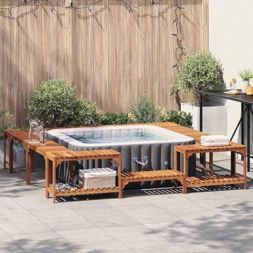 QUAHEAS Bordo per vasca idromassaggio, marrone, in legno massello di acacia, 255 x 255 x 55,5 cm, per esterni, giardino, vasca idromassaggio, accessori con struttura resistente e facile montaggio