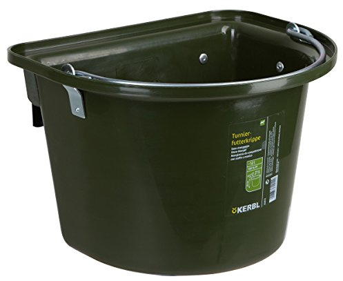 Kerbl Turnier-Futterkrippe mit Einhängebügel | Dunkelgrün, 12 l, 39 × 32,5 × 26 cm, stabiler Kunststoff, ein Fressplatz, mit Einhängebügel und Tragegriff