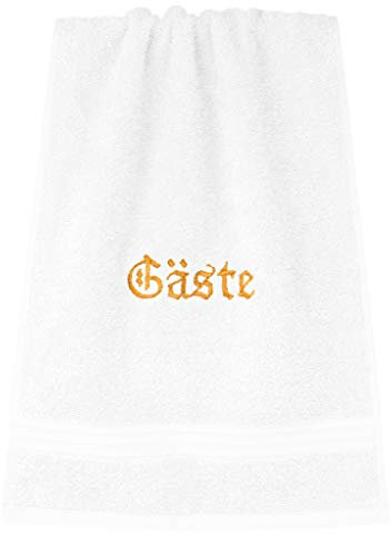 Lashuma Gästehandtuch hochwertig Bestickt mit Gäste, 30x50 cm WC Handtuch Weiß Serie: Linz
