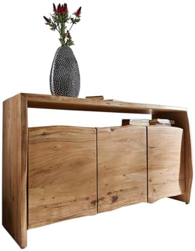 DELIFE Kommode Live-Edge Akazie Natur 145 cm 3 Türen 1 Fach Sideboard
