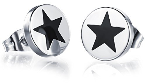 Feilok Edelstahl Stern Ohrring Ohrstecker Unisex Ohrstecker Rund Schwarz mit Stern und Edelstahl Stecker