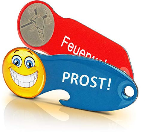 Einkaufswagenlöser Code24 Feuerwehr & Prost/Schlüsselanhänger Einkaufschip mit Schlüsselfundservice/Abziehbarer Einkaufswagenchip Metall, Chip Einkaufswagen, Key Finder / 6 Stück
