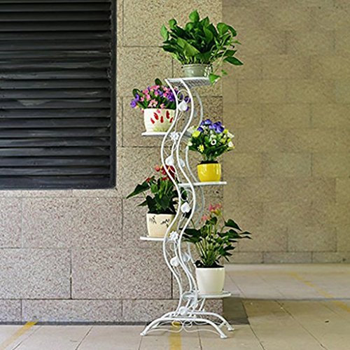 KK- Portabiciclette per Fiori in Stile Europeo Semplice Balconcino da Pavimento in Ferro/Appendiabiti Multistrato per Interno ed Esterno a Strati in Metallo Fioriera Verticale per Fiori (Bianco)