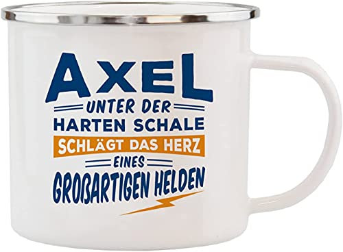 History & Heraldry Echter Kerl - Emaille Becher Axel - individuelle und personalisierte Tasse mit Name und Spruch