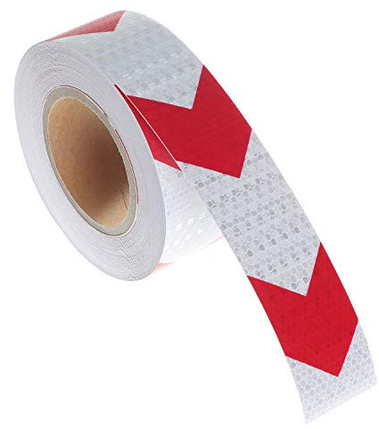 TUKA-i-AKUT 25Mx5cm Reflektierendes Warnklebeband - Hohe Intensität - Pfeil Design - Sicherheit Warnung Reflektorband, Hohe Sichtbarkeit Ausrichtung Aufkleber, Pfeil Rot/Weiß, TKD5031