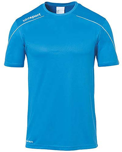 Uhlsport Stream 22 Short Sleeve Jersey Junior, Cyan/White, Moisture Wicking Crew Neck Dry Tech Kids, Size 24/26