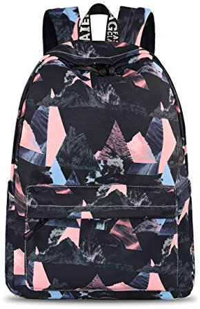 Mädchen Schulrucksack Modischer Freizeitrucksack für Frauen Teenager Jungen Wasserdicht Tasche Schulranzen Tagesrucksack mit Laptopfach Schwarzes Dreieck