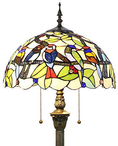Tokira Tiffany-Stil Stehlampe Kolibri Schirm, E27 Traditionelle Glasmalerei Leselampenschirm, Kunst Deko Standard Nachtlicht für Wohnzimmer [Ohne Glühbirnen]