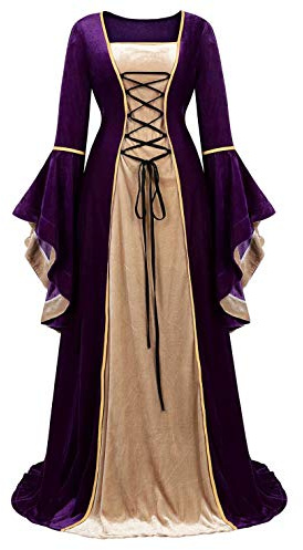 jutrisujo Rinascimentale Costume Carnevale Donna Medievale Velluto Abito Manica Lunga Fancy Cosplay Vestito Vintage Carnevale Partito Halloween
