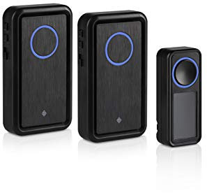 DUTCH ORIGINALS Funkklingel in Schwarz für Außen, Kabellose Türklingel mit 2 Empfängern, wasserdichte Klingel mit Batterie, IP 44 Wasserfest, 18 Klingeltöne