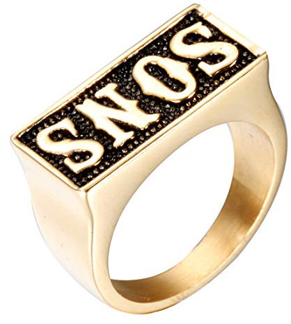 HIJONES Schmuck Herren Edelstahl Biker Ringe SONS Jahrgang Punk Gold und Schwarz Größe 68 (21.6)