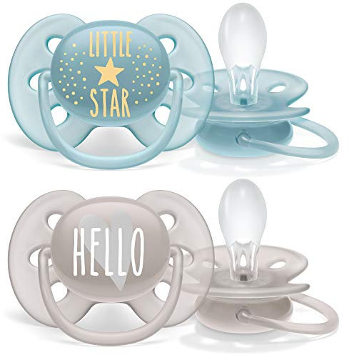 Philips AVENT Ultra Soft Schnuller, 2er-Pack – BPA-freier Schnuller für Babys von 0 bis 6 Monaten, blau/grau (Modell SCF223/01)