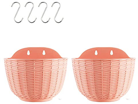 Koomuao 2er Set Hängetopf aus Kunststoff,Blumentöpfe zum Aufhängen mit S-Haken Hängende Geländer Blumentöpfe für Drinnen,Draußen,Gärten,Zäune (Rosa, Groß)